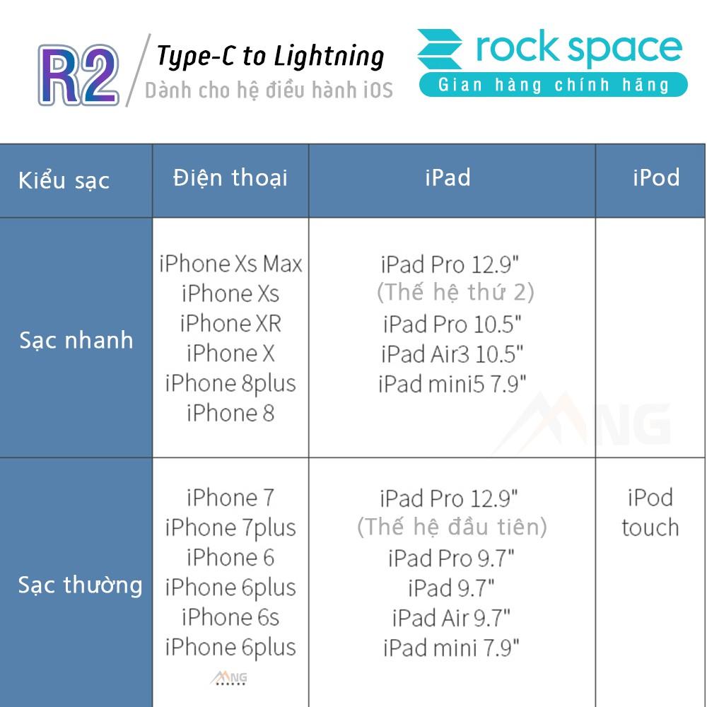 Dây Sạc Rockspace R2 dành cho Iphone sạc nhanh PD 18W ,dây dù - Hàng chính hãng