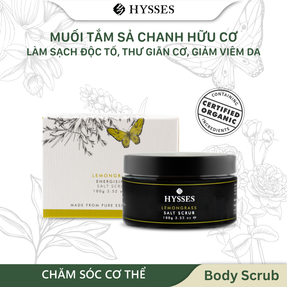 Muối Tẩy Tế Bào Chết Cao Cấp Hysses Salt Scrub Phù Hợp Cho Da Dầu Giúp Thanh Lọc, Kháng Khuẩn, Làm Sạch Lỗ Chân Lông Với Tinh Dầu Sả Chanh Hữu Cơ Tự Nhiên