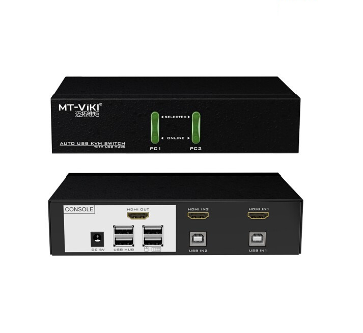 Thiết bị chuyển mạch 2 CPU dùng chung 1 màn hình - Auto KVM Switch HDMI MT-0201HK - Hàng Chính hãng