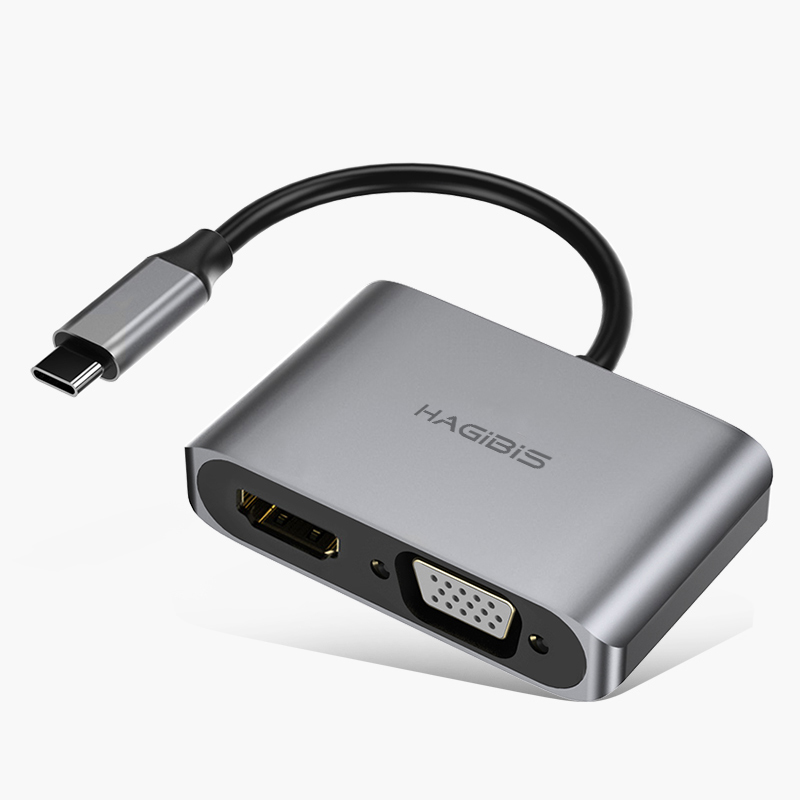 Cáp chuyển đổi Hagibis 2in1 USB-C to 4K HDMI/VGA cho Macbook, Laptop, Ipad, Tablet, Điện thoại - Hàng nhập khẩu