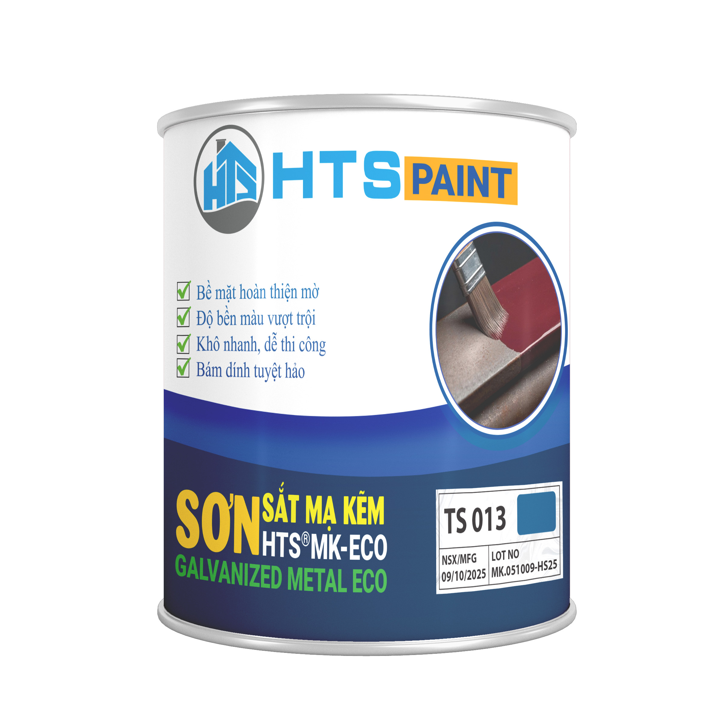 Sơn Sắt Mạ Kẽm HTS MK-ECO Lon 950gr - Bề mặt hoàn thiện mờ, bền màu, bám dính tốt, nhanh khô, dễ thi công