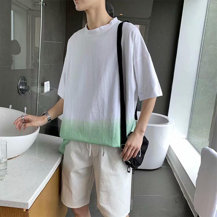 Áo thun nam dáng rộng tay ngắn màu gradient cá tính thời trang