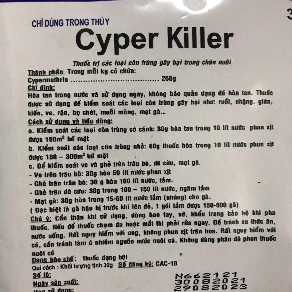 Thuốc Ruồi Mạt Gà CYPER KILLER Hàn Quốc, Diệt Côn Trùng Ve Ghẻ - Kiến Gián Gói 30G Tặng 1 Bám Dính