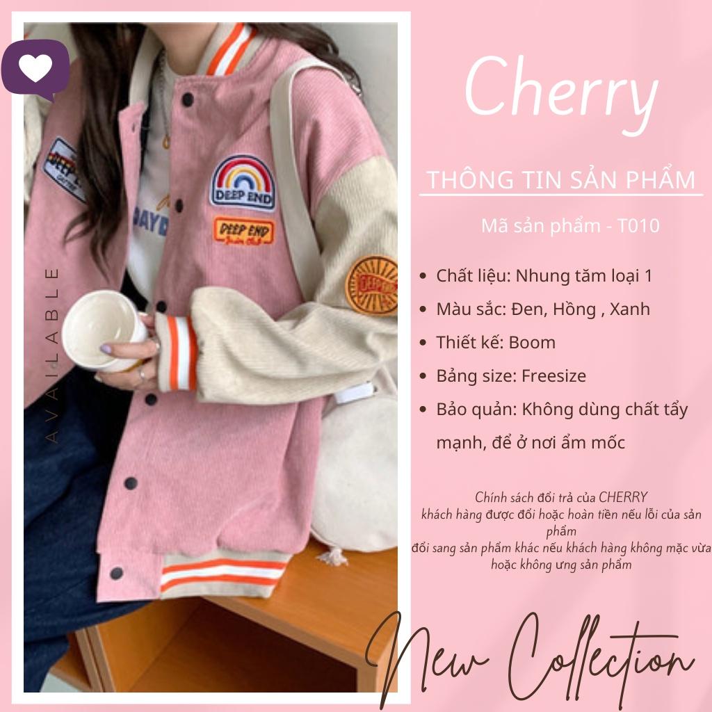 Áo bomber nam nữ nhung tăm dày jacket, áo khoác bommer sweater, phù hợp mặc đi học form rộng unisex CHERRY T010