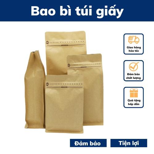 Túi giấy kraft nhật bao bì đựng cà phê hạt khô van 1 chiều túi xi măng 4 cạnh túi zip gói hàng đựng thực phẩm giá rẻ