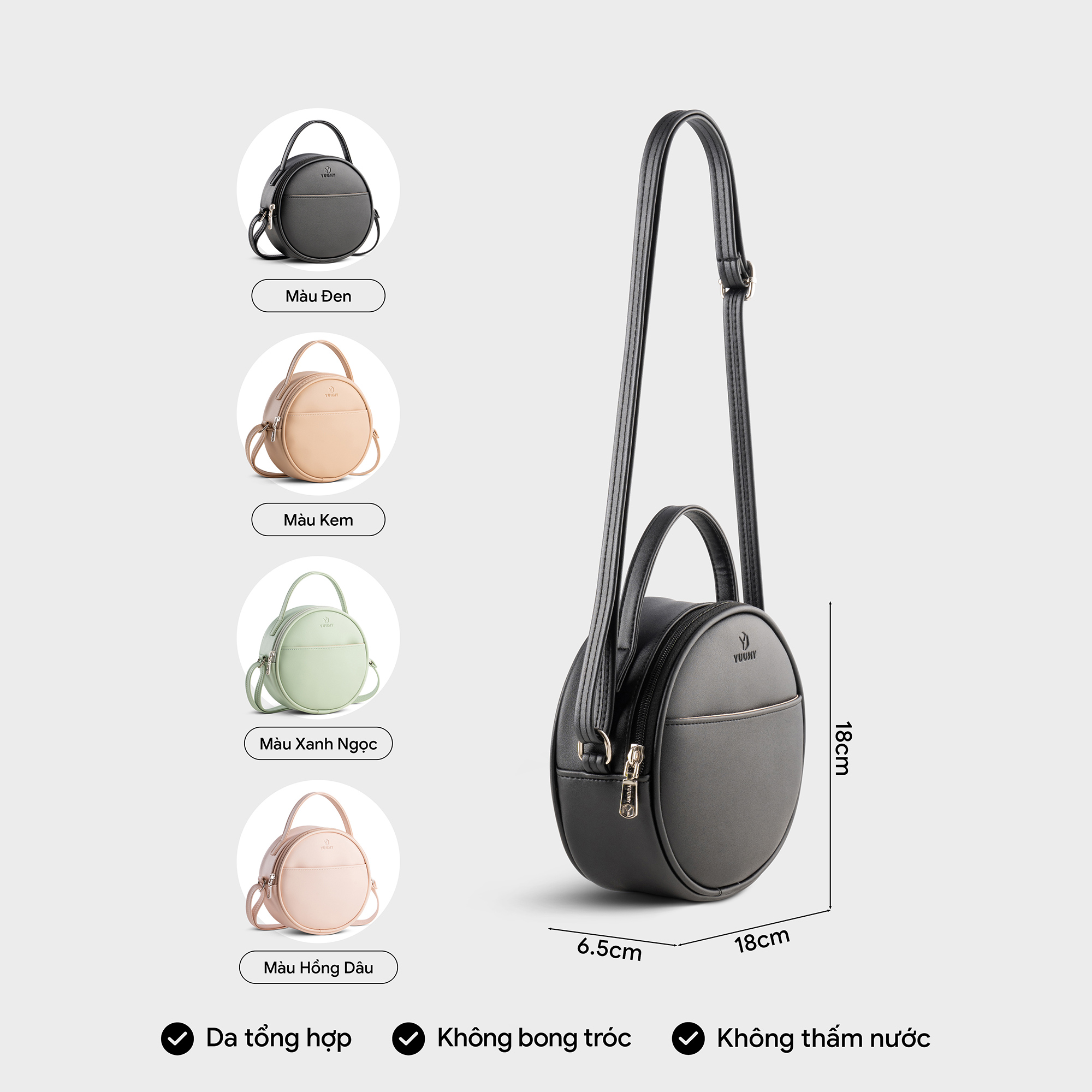 Túi Yuumy ( Thời trang nữ dáng tròn phối ngăn size 18 - Túi đeo chéo da Seasand YN261 )