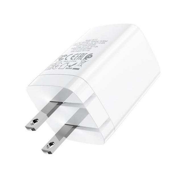 Củ sạc nhanh PD20W Hoco DC17 chuôi dẹt gấp gọn 2 cổng USB/Type-C dành cho mọi thiết bị - Hàng chính hãng