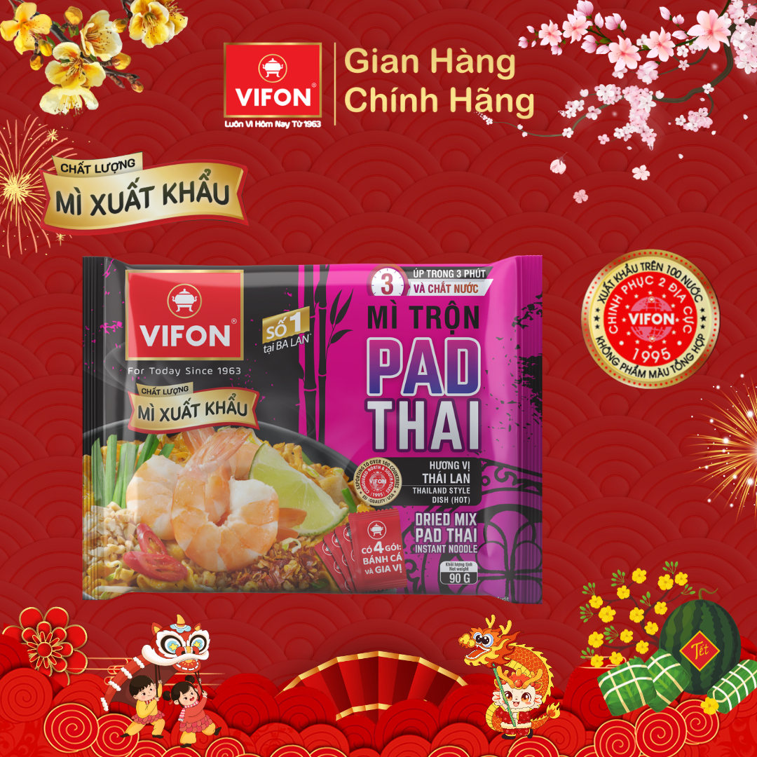 Thùng 18 gói mì trộn Xuất khẩu Pad Thai VIFON 90gr/gói