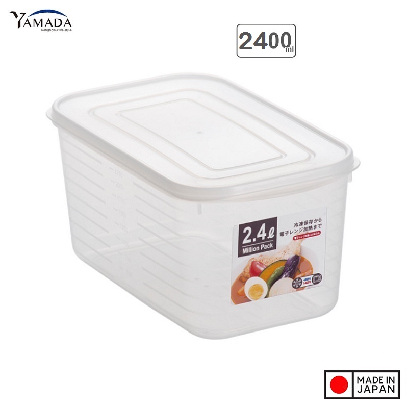 Hộp trữ thức ăn YAMADA bảo quản thực phẩm tủ lạnh, tủ đông chịu nhiệt cao và dùng được trong lò vi ba 2400ml - hàng nhập khẩu chính hãng (MADE IN JAPAN)