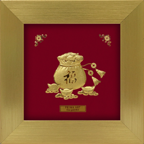 Tranh Vàng 24K - Túi vàng tài lộc - BST Phong Thuỷ Thịnh Vượng- Size 15 x 15cm- CGS-0883-07