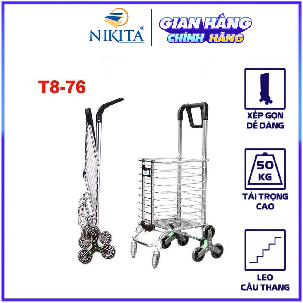 Xe kéo đi chợ Inox 6 bánh leo cầu thang, gấp gọn tiện dụng NIKITA