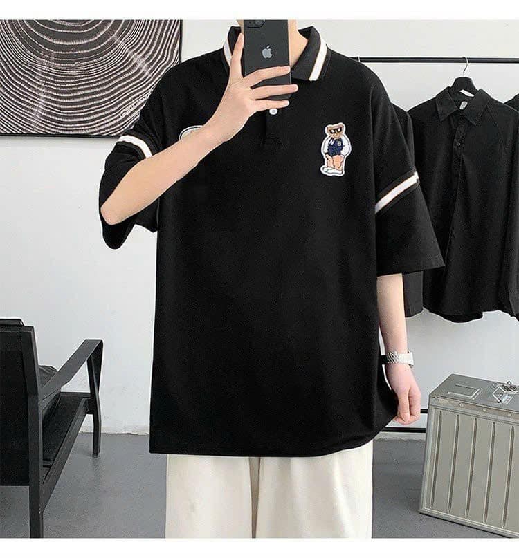 Áo thun polo nam thêu logo phối viền tay
