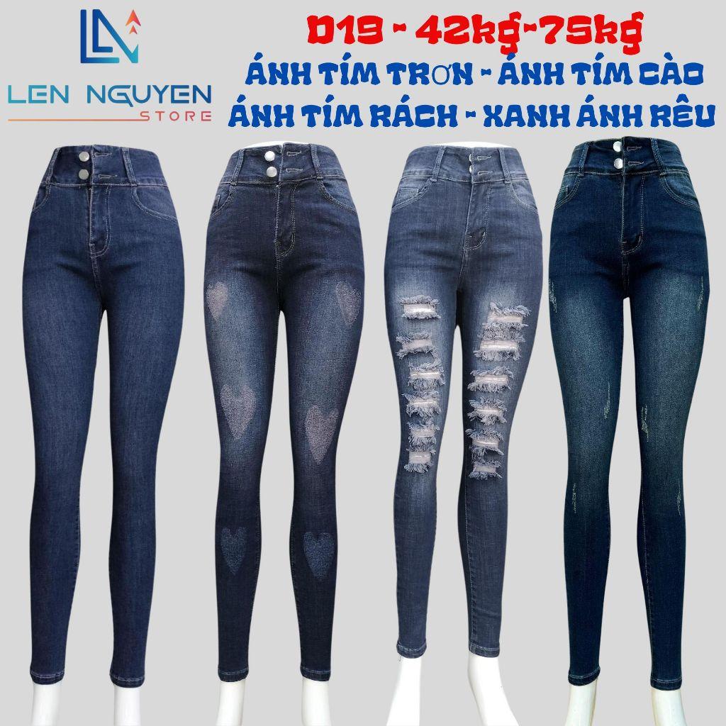 D19_Quần jean nữ, dài, lưng cao, quần bò nữ dáng ôm, quần rin nữ có big size, cho 42kg đến 75kg,LEN NGUYEN STORE - Ánh Tím Trơn