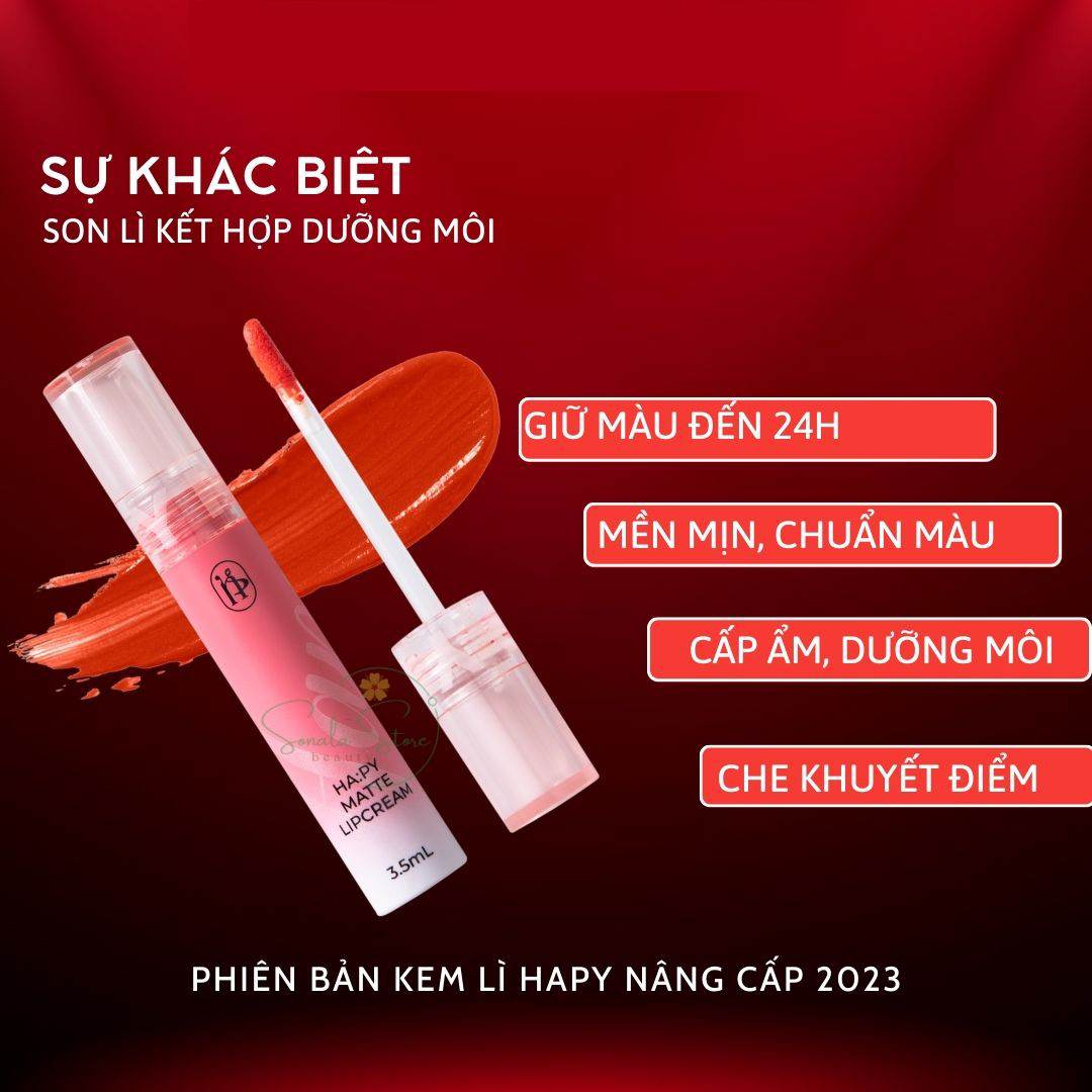 Son Kem Lì Hapy MiniGarden Matte Lip siêu lì kháng nước mềm môi giữ màu 24h Nhiều Tông Màu Bản Nâng Cấp tặng 1 son kem lì Hapy được chọn màu