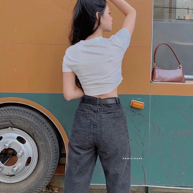 Quần jean ống rộng dáng dài hai túi trước, 269BE