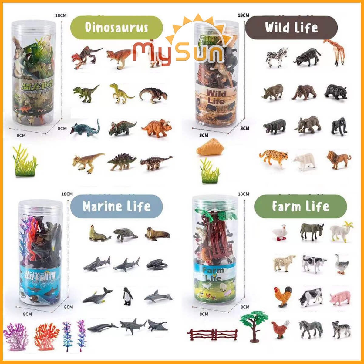 Bộ đồ chơi mô hình các con động vật, sinh vật biển, khủng long bằng nhựa cho bé MySun.