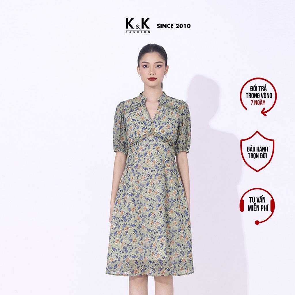 Đầm Hoa Chữ A Nhấn Eo Viền Cao K&amp;K Fashion KK116-34 Chất Liệu Chiffon