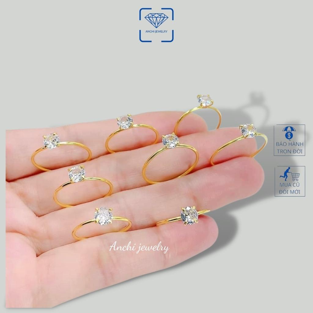 Nhẫn bạc đá nhỏ nhô cao màu trắng giá rẻ, nhẫn nữ mạ vàng, Anchi jewelry