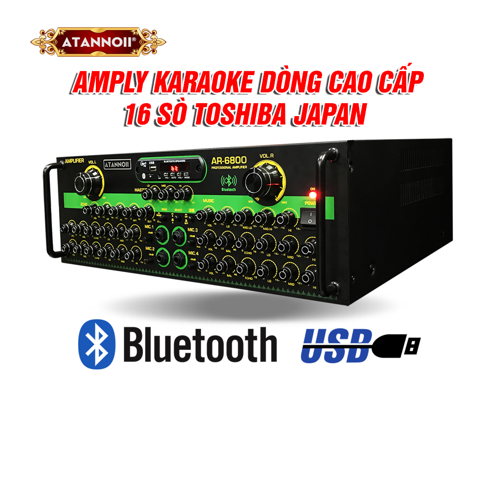 Ampli Bluetooth Karaoke ATANNOII AR-6800 - Amply 16 sò công suất lớn - Hai quạt gió - Hàng chính hãng