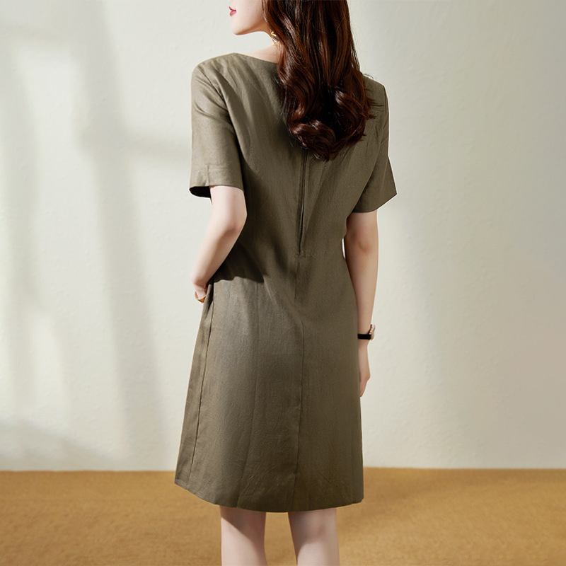 Đầm suông công sở linen kèm đai rời dáng xòe trẻ trung LAHstore - Xanh rêu