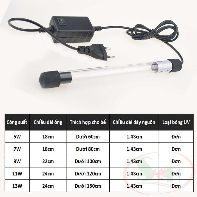 Đèn UV chìm 5W, 7W, 9W, 11W, 13W Uninfection UV-C diệt khuẩn nấm tảo hại bể cá tép thủy sinh