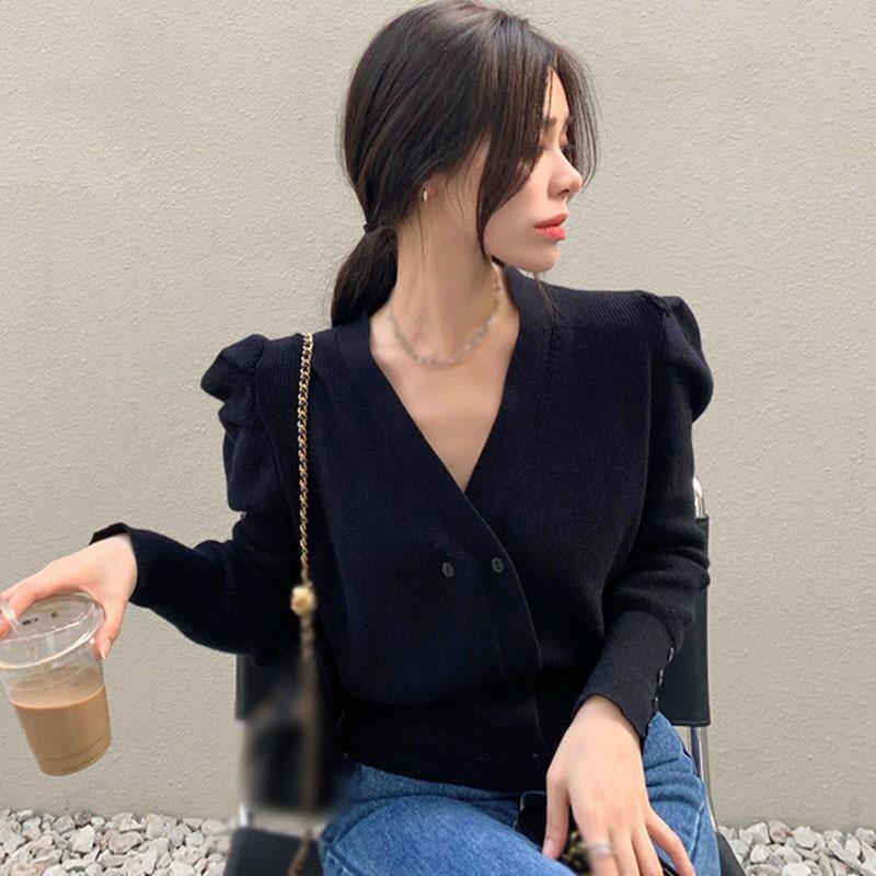 Áo cardigan dáng ôm cổ chữ V thanh lịch cho nữ