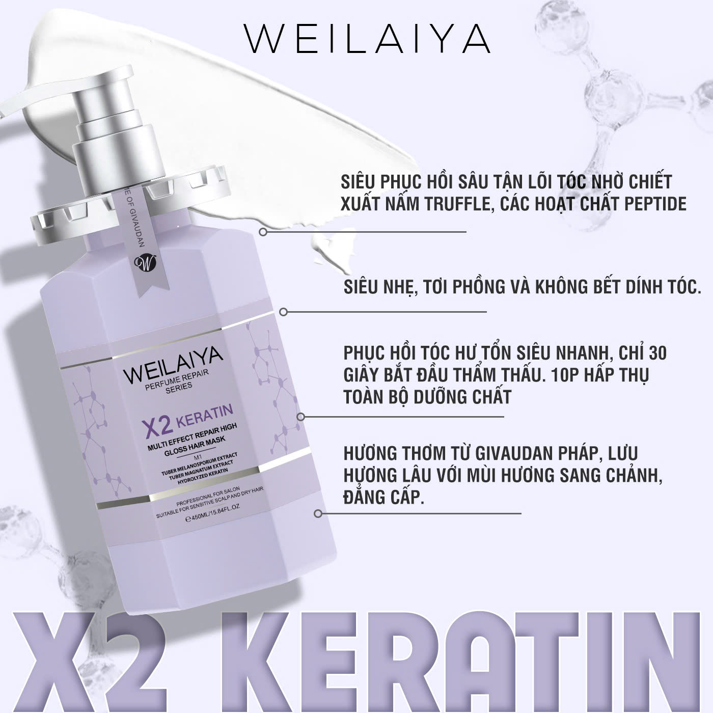 Dầu hấp tóc phục hồi đa tầng Weilaiya chiết xuất nấm Truffle chống lão hóa da đầu, mượt tóc cho tóc khô xơ chai 450ml