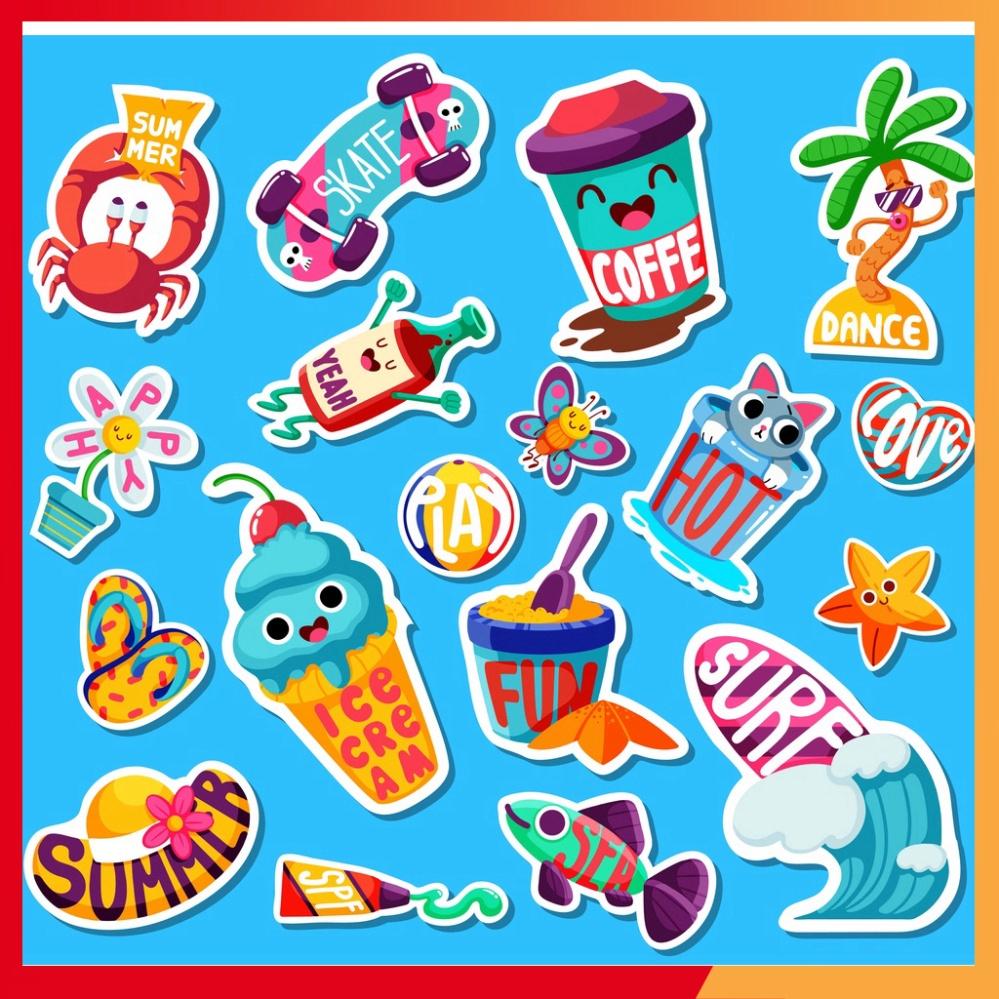 Combo 10 sheet sticker dán đồ chơi cực xinh xắn, phù hợp cho sổ tay, laptop, mũ bảo hiểm và vali.