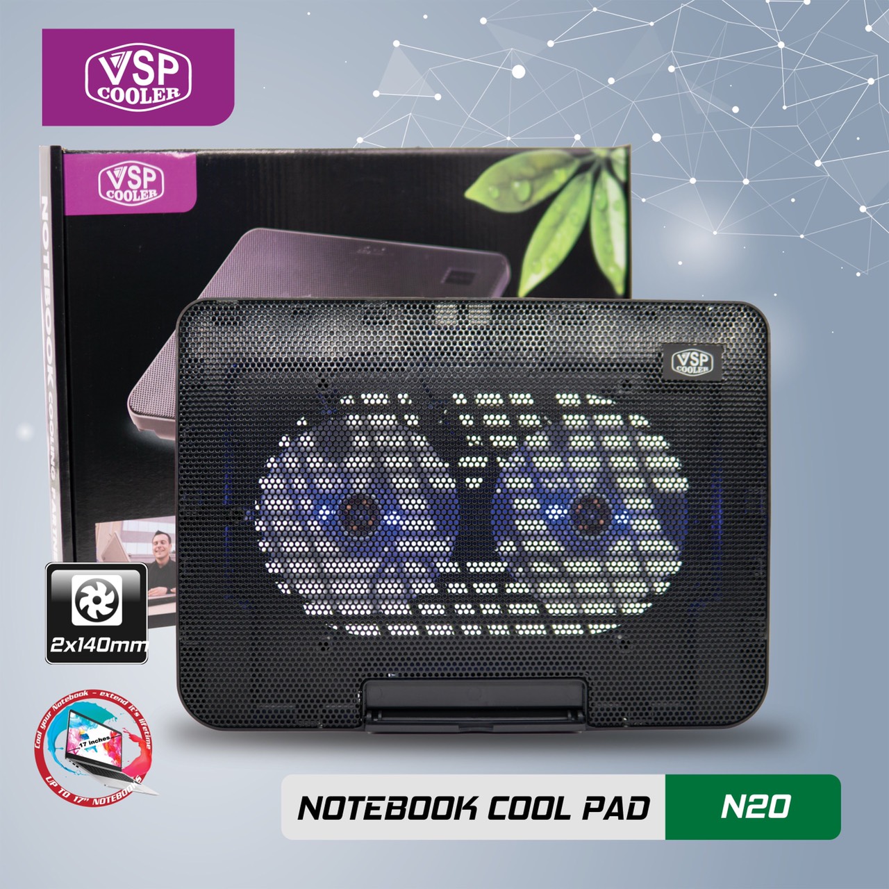 ĐẾ TẢN NHIỆT VSP COOLER N20 (2*Fan 14cm) - giao ngẫu nhiên - 1984 - hàng nhập khẩu