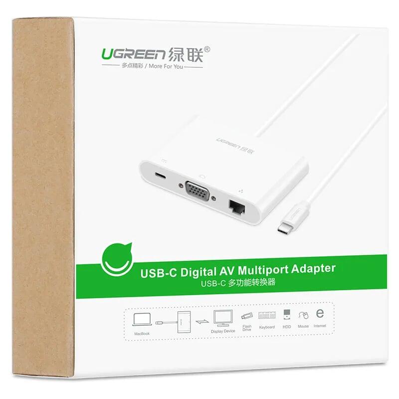 Ugreen UG30439US182TK Bộ chuyển đổi TYPE C sang USB 3.0 + USB 2.0 + VGA + LAN + hỗ trợ nguồn TYPE C - HÀNG CHÍNH HÃNG