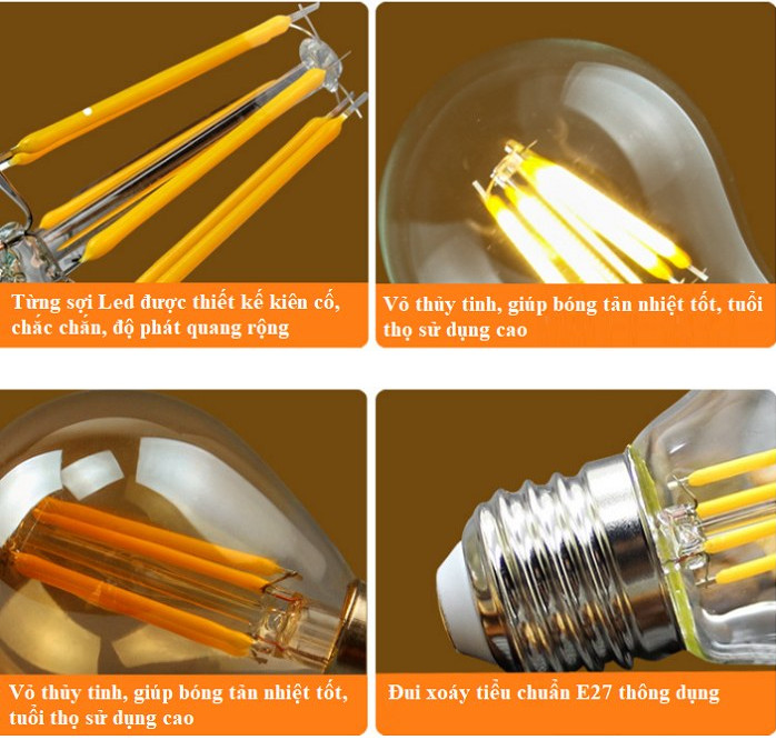 Bộ 5 dây đèn thả cổ điển bóng Led Edison G45 4W