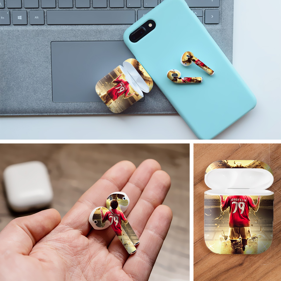 Miếng dán skin chống bẩn cho tai nghe AirPods in hình Joao Felix - BDx010 (bản không dây 1 và 2)