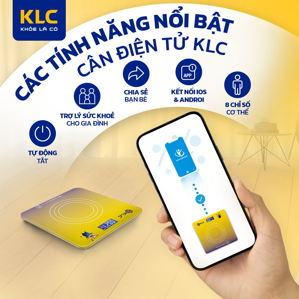 Hình ảnh Cân điện tử thông minh KLC DS001 theo dõi tỷ lệ mỡ, chỉ số BMI, khối lượng xương nhanh chóng