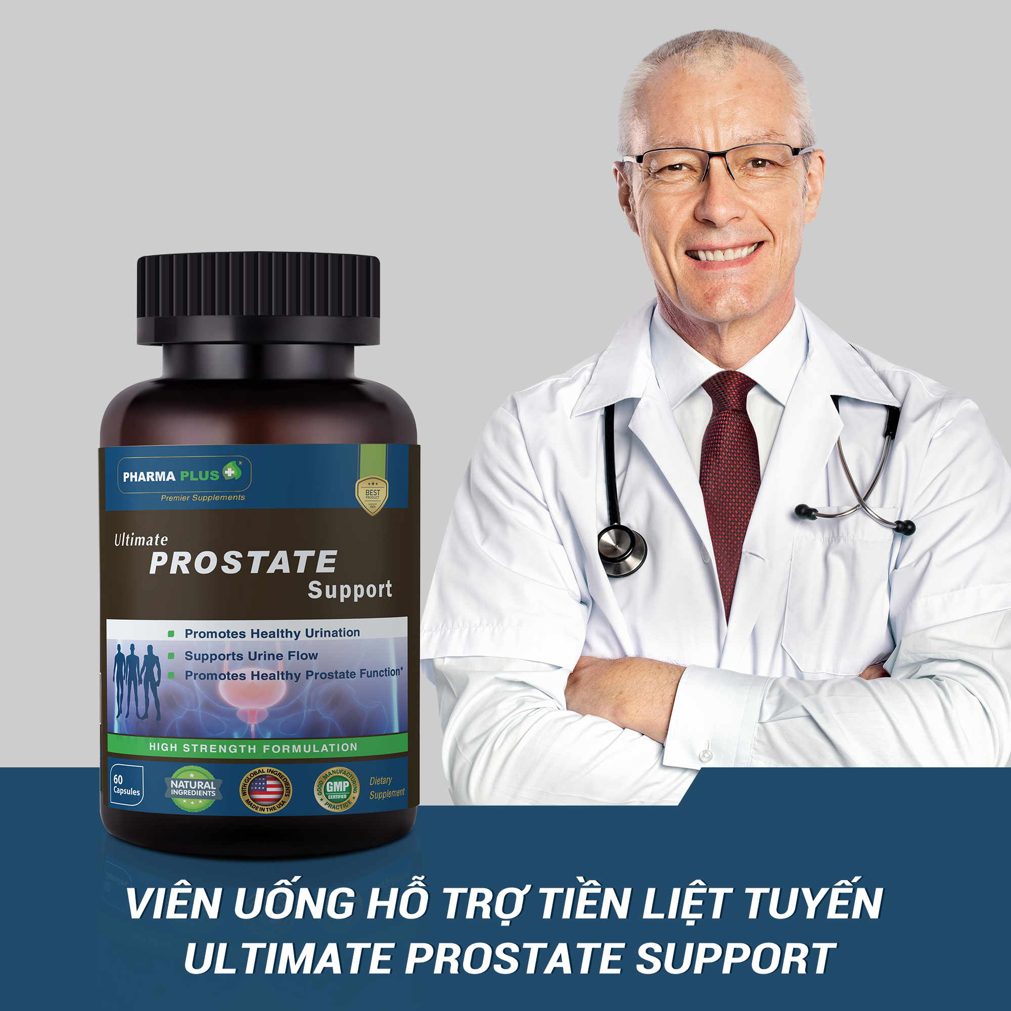 Viên Tiền Liệt Tuyến  |Pharma Plus Ultimate Prostate Support - Chính Hãng | Giảm Tiểu Đêm, U Xơ - Lọ 60 Viên