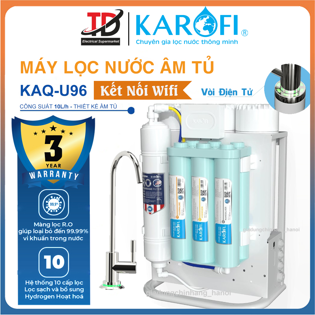 Máy Lọc Nước Để Gầm KAROFI KAQ-U96, 10 Lõi Cao Cấp, Vòi Led Điện Tử, Kết Nối Wifi, Hàng Chính Hãng