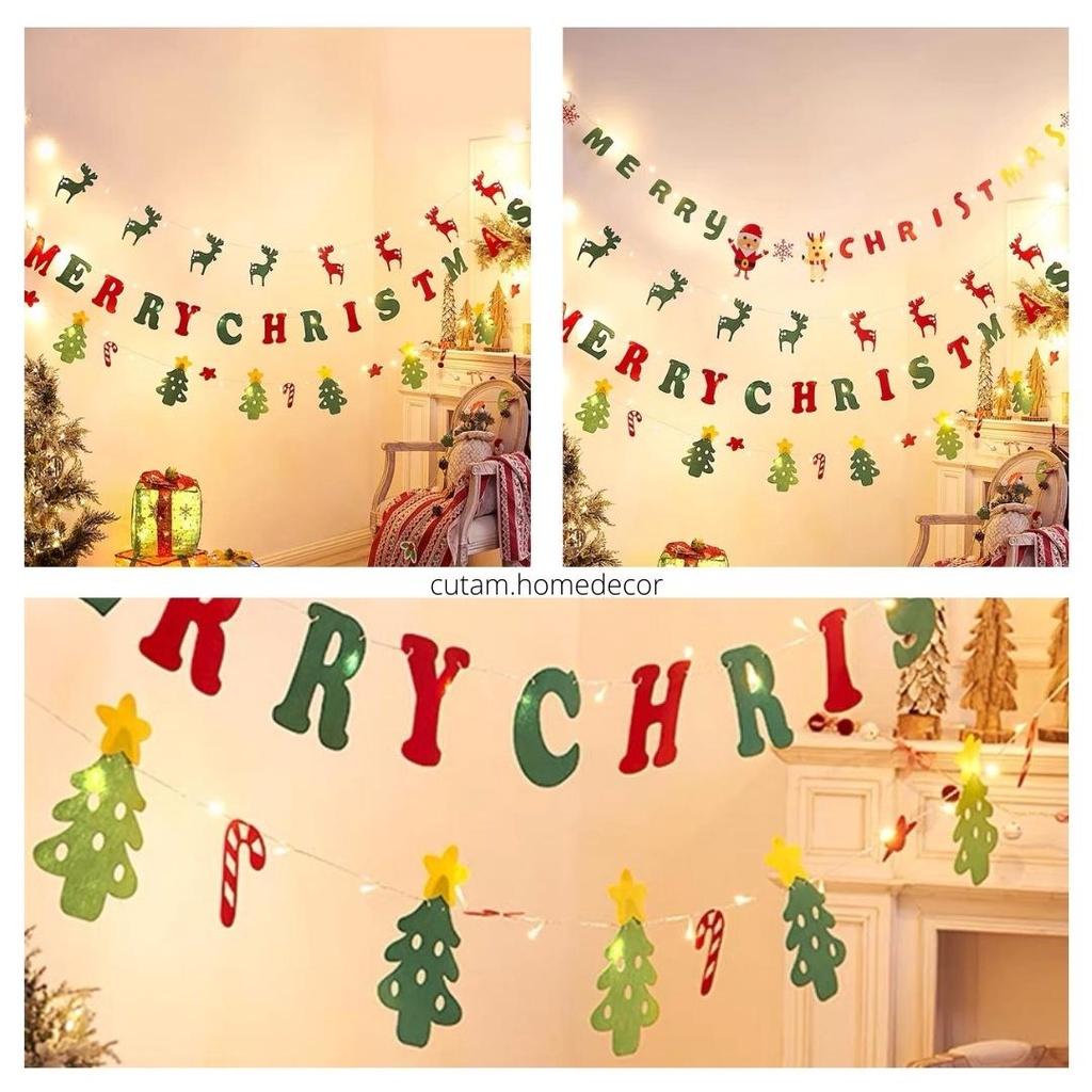 Dây treo Giáng sinh, cờ treo trang trí Noel, cây thông, Merry Christmas dài 3m