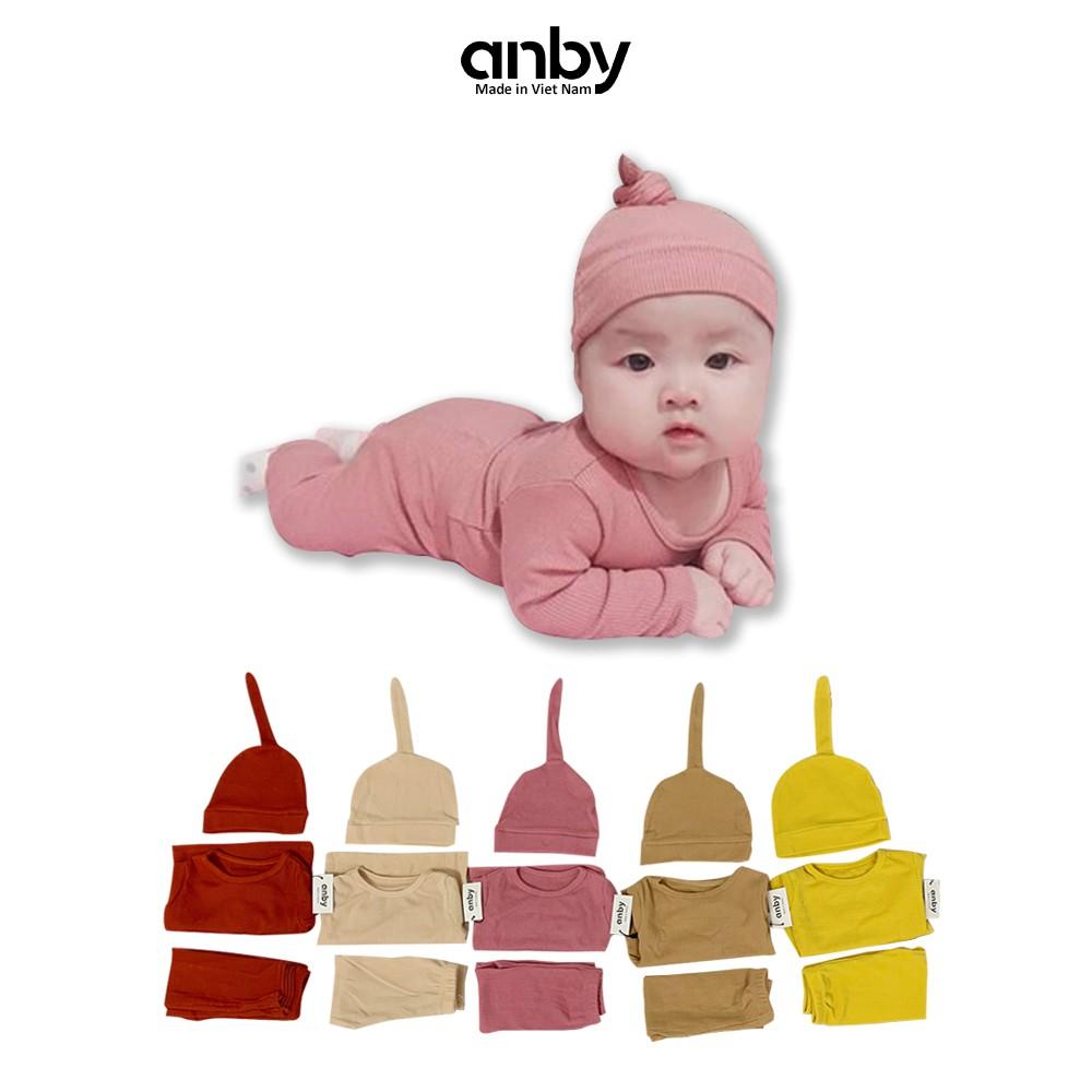 Bộ quần áo dài tay body trẻ em ANBY unisex nhiều màu cho bé từ sơ sinh đến 4 tuổi kèm nón củ tỏi