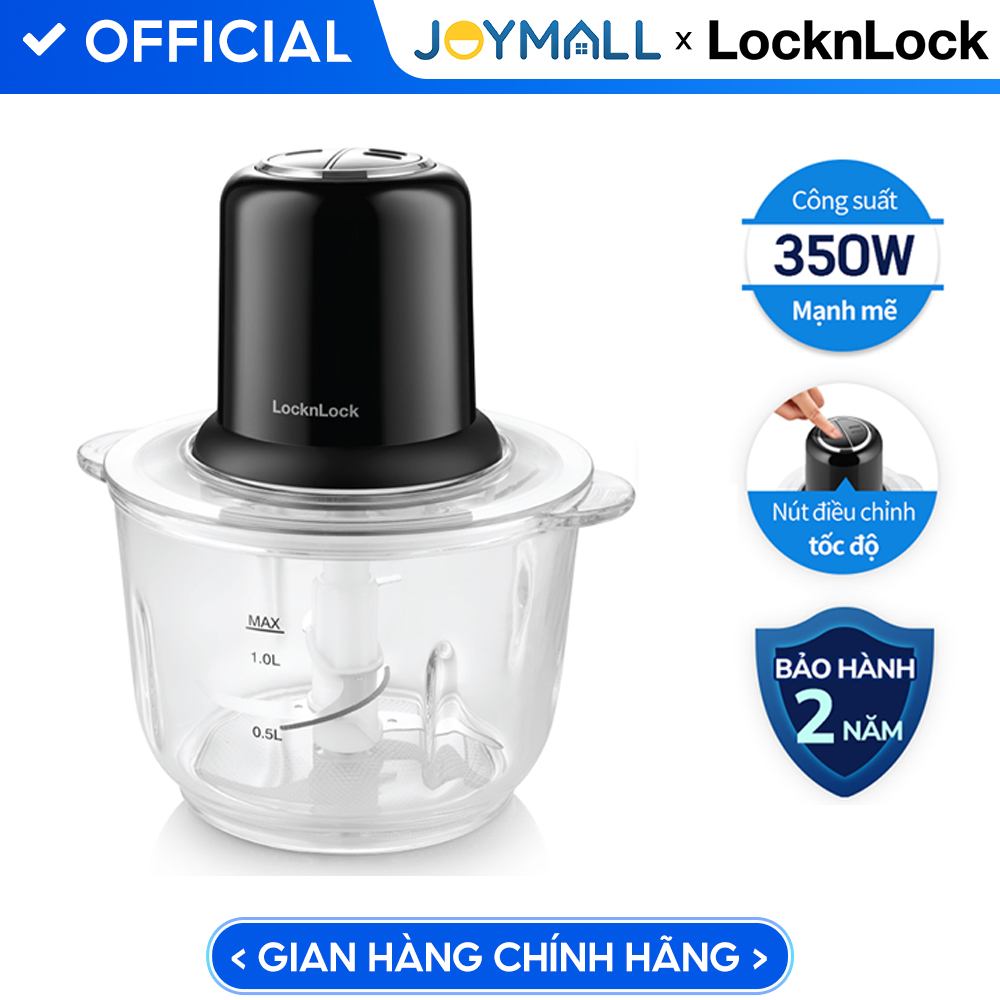 Máy xay thịt LocknLock EJM116BLK 2L - Hàng chính hãng, 4 lưỡi dao, cối thủy tinh cao cấp, 2 cấp độ xay - JoyMall