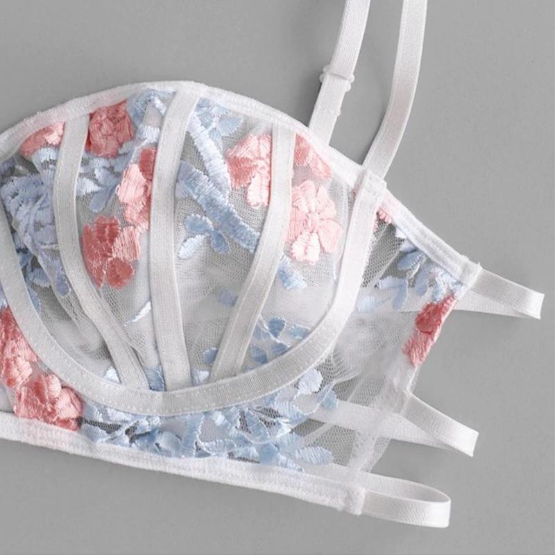 ADULOTY Ren Hoa Thêu Caged Áo Bralette Áo Lót Nữ Mới Quyến Rũ Áo Ngực Trong Suốt Lưới Quần Lót Nữ Váy Ngủ Và Thông