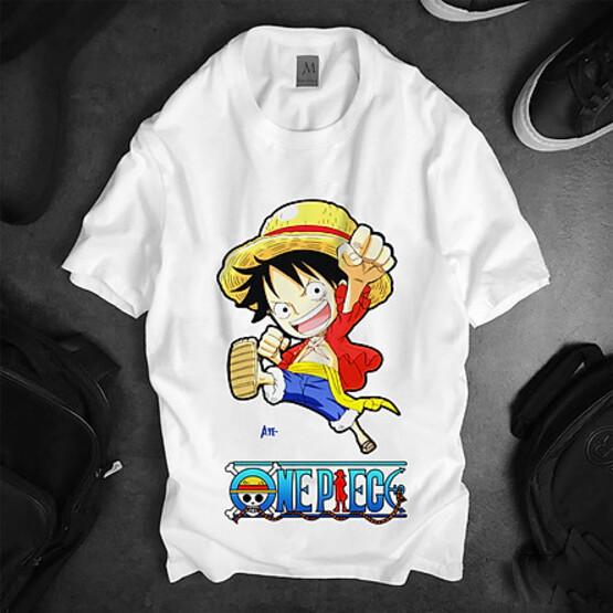 Áo thun Nam Nữ Không cổ ONEPIECE LUFFY NHÍ NHẢNH  MSOP-17 mẫu mới cực đẹp, có size bé cho trẻ em / áo thun Anime Manga Unisex Nam Nữ, áo phông thiết kế cổ tròn basic cộc tay thoáng mát