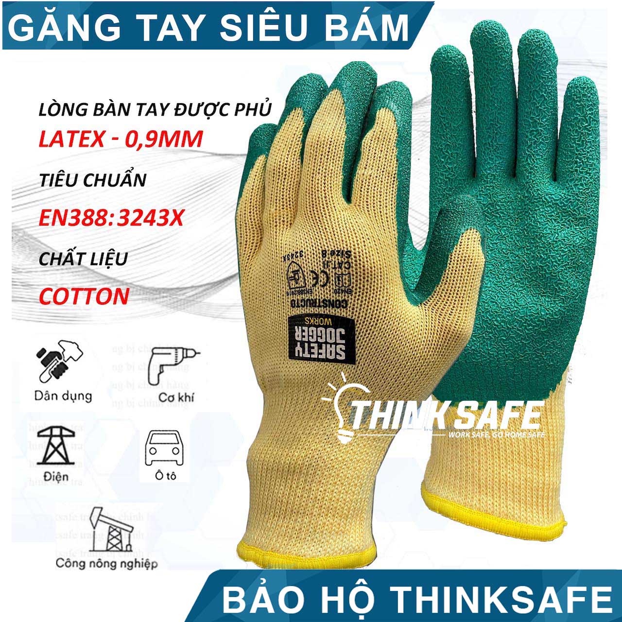 Găng tay đa dụng siêu bám Safety Jogger Constructo bao tay thoáng khí ôm tay sử dụng đa năng (màu vàng xanh)