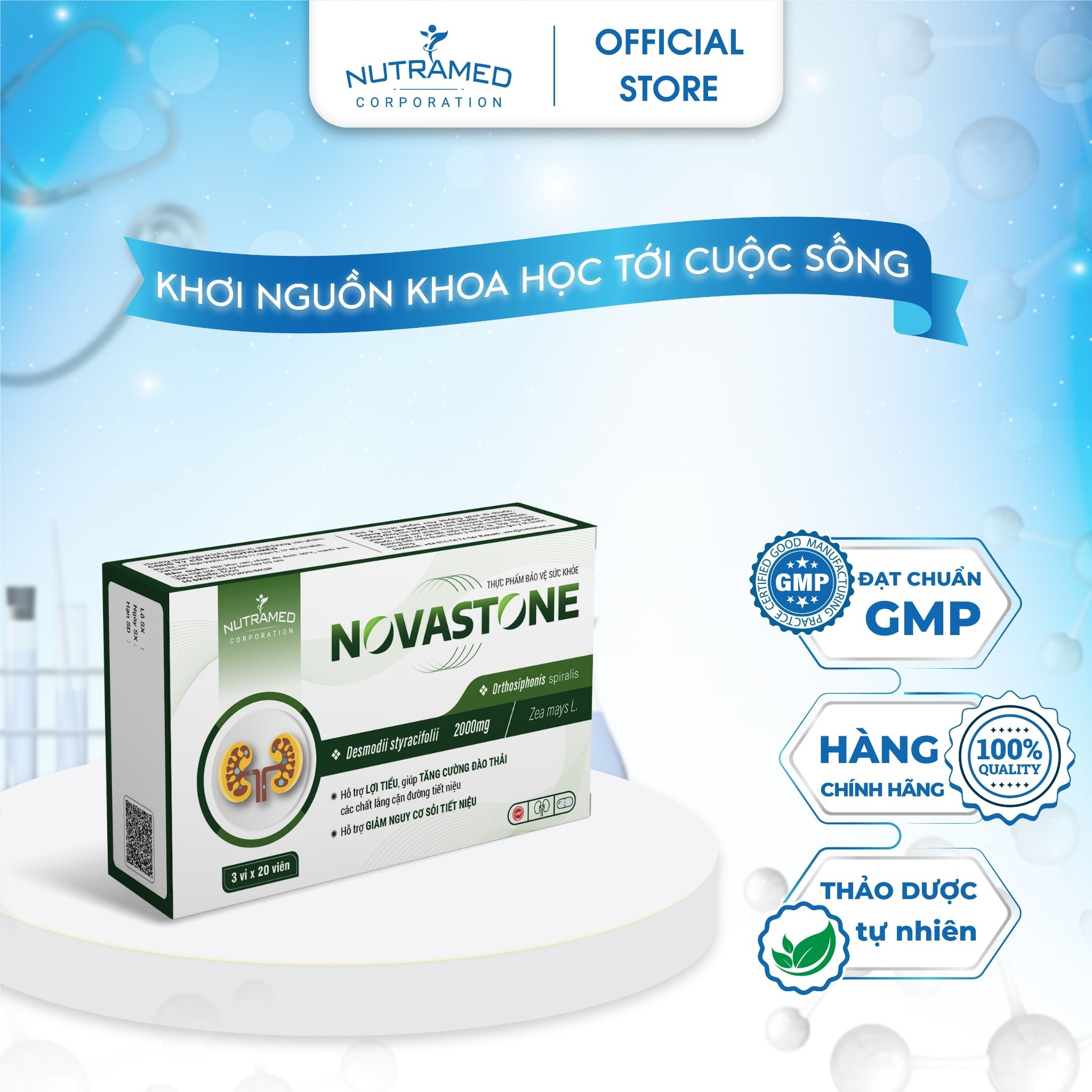 Viên uống Novastone ức chế hình thành, tăng đào thải các chất lắng cặn, sỏi tiết niệu (Hộp 3 vỉ x 20v)