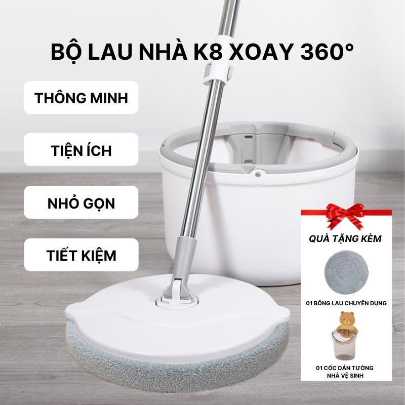 Bộ Lau Nhà Thông Minh CAO CẤP Thùng Vắt Xoay Tròn 360 Độ