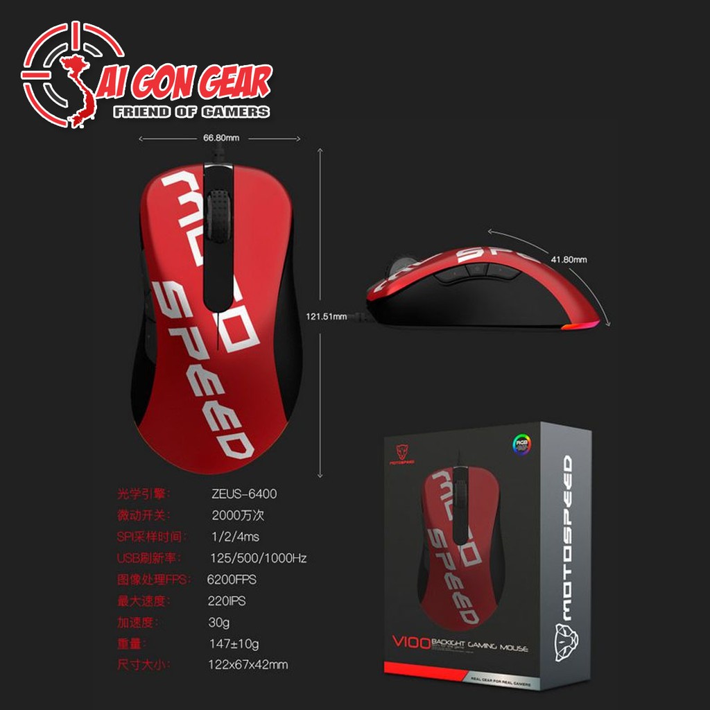 Chuột Motospeed V100 PRO RED TRUE ESPORT - Hàng chính hãng