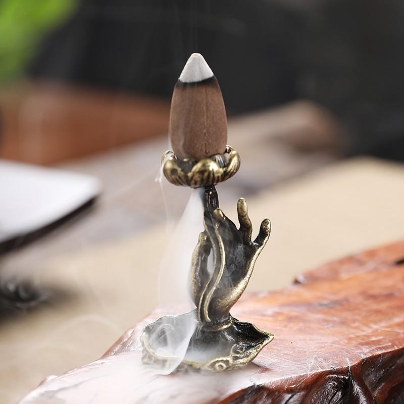 Thác khói trầm hương Phật Thủ bằng đồng đúc nguyên khối