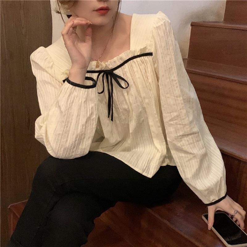 Áo sơ mi babydoll cổ vuông quảng châu
