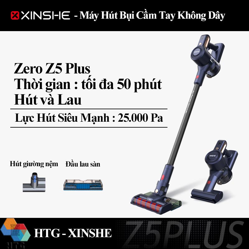 Máy Hút Bụi Không Dây Cầm Tay Xinshe Z5Plus hút và lau, lực hút siêu mạnh 25000Pa, dùng đến 50 phút, hút nệm sâu, hàng chính hãng