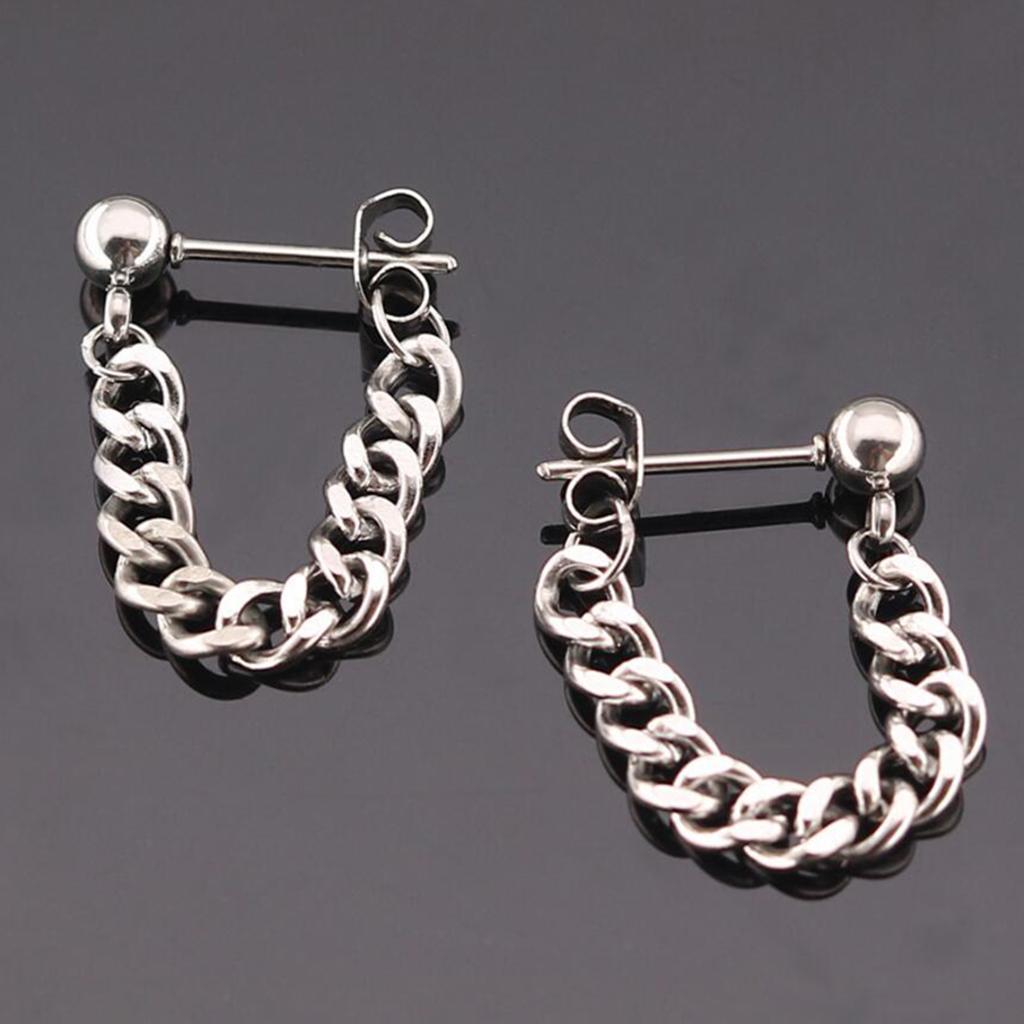 Unisex Stainless Steel Tassel Chain Barbell  Stud Earrings Jewelry Gift
