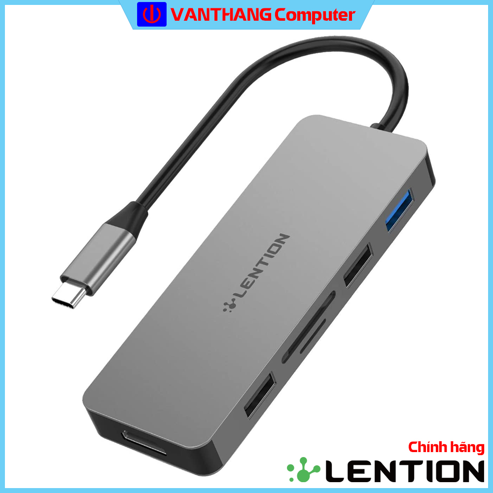 Hub USB C LENTION 6 trong 1 C17 Cổng sạc 60W HDMI 4K Đầu đọc thẻ SD/TF - Hàng chính hãng