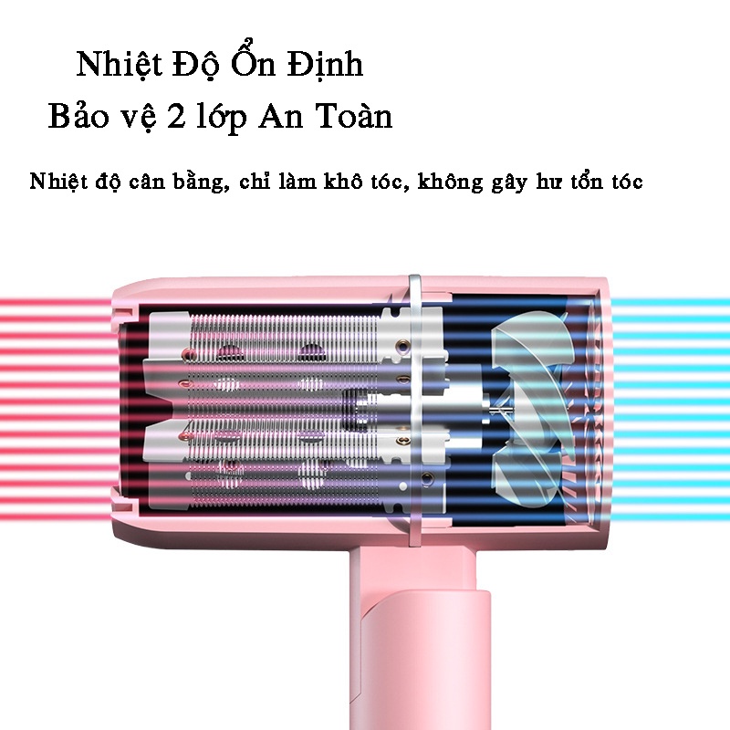 Máy sấy tóc mini TEKKIN TI-105 gấp gọn tạo kiểu tóc chuyên nghiệp công suất lớn 1000w - Hàng chính hãng